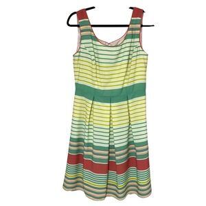 Tiana B Striped Summer Midi Dress Empire Waist Colorful Sleeveless Size 8‎ EUC